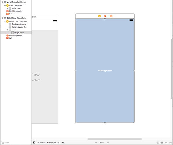 Drag the image view edge to edge inside the detail view controller, including underneath the simulated battery icon.