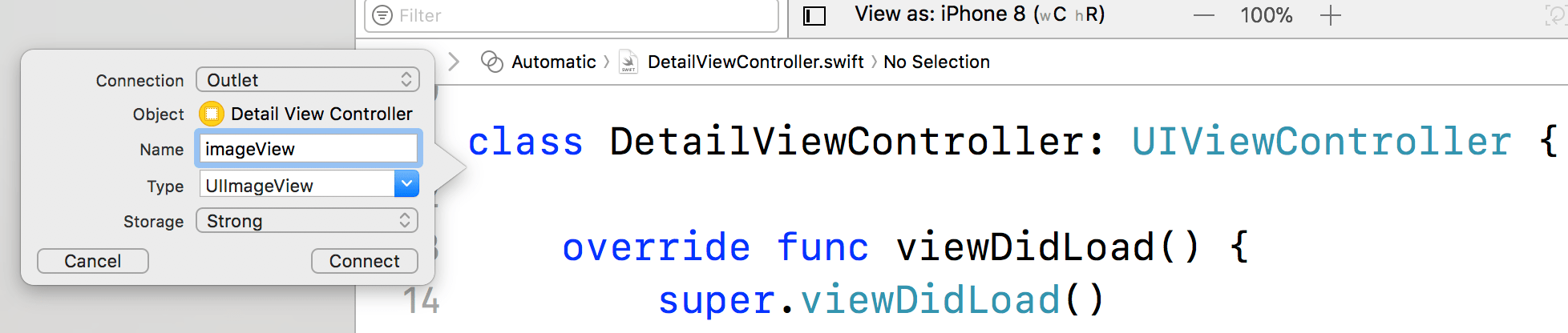 When you <kbd>Ctrl</kbd>-drag from Interface Builder into your code, a bubble will appear offering to create an outlet for you.