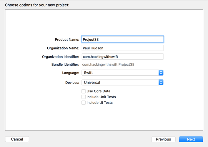 Do not, under any circumstances, enable Core Data for the Single View App template for this tutorial.