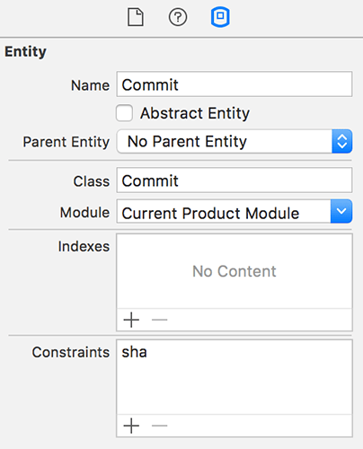 Just adding the word 'sha' to the list of constraints is enough to tell Core Data we need it to be unique.