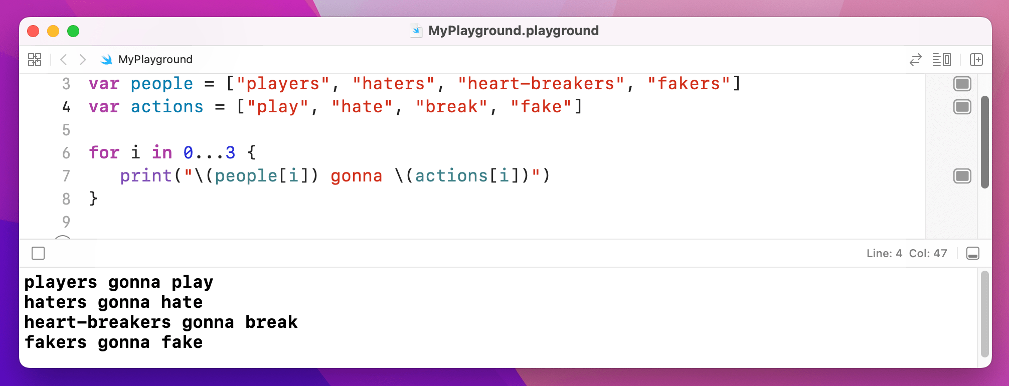 Iterating over two arrays' contents by index.