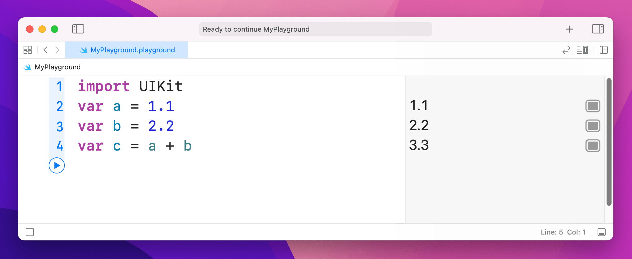 Adding two Doubles with the plus operator.