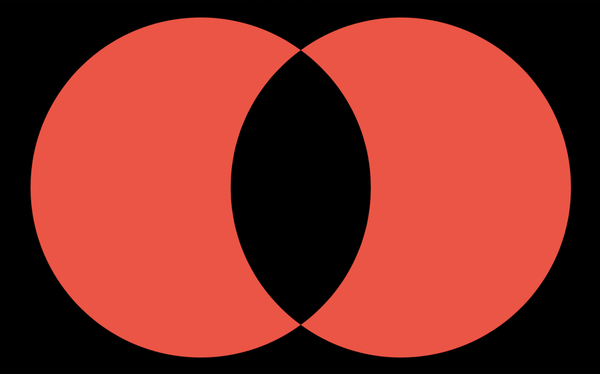 Two overlapping circles, where the intersection area is hollow.