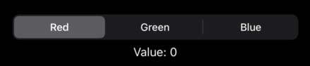 A grey capsule containing the choices Red, Green, and Blue, with Red selected. Below are the words “Value: 0”.