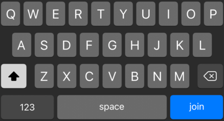 A keyboard with a blue “join” button in the bottom right.