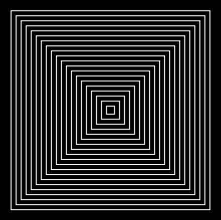 A series of concentric square outlines creating an optical illusion.