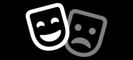 A symbol showing a smiling mask in the foreground and a fainter sad mask in background.