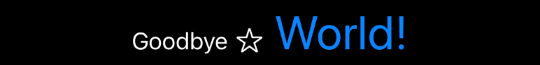 The text “Goodbye World!” with an outlined star icon between the two words. Only “World!” is in large blue text