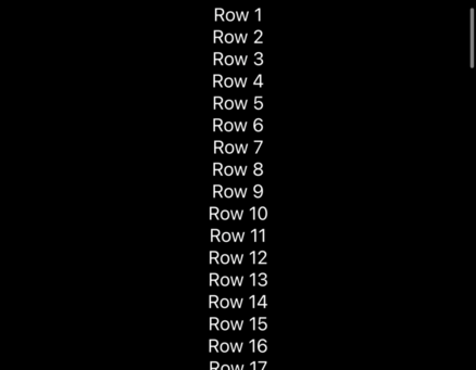 A long vertical list of rows saying “Row 1”, “Row 2”, etc.