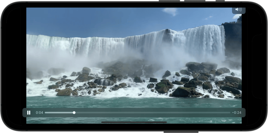 A video showing Niagara Falls, playing inside an iPhone.