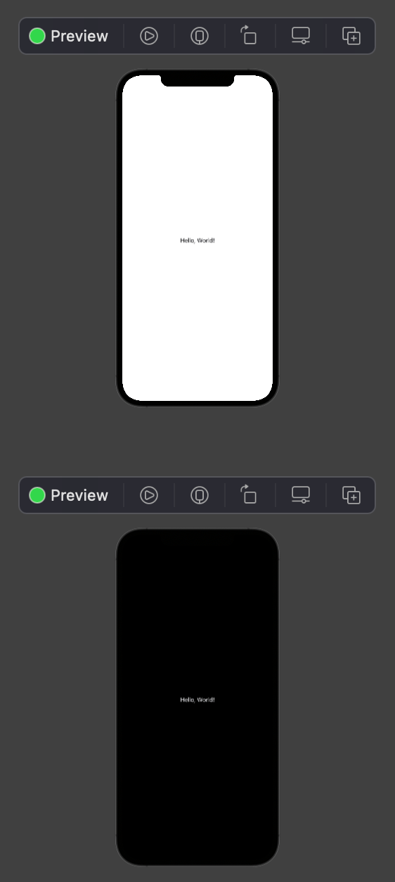 Xcode showing Previews in Light and Dark Mode.