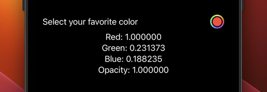 A color picker that displays its red, green, and blue components every time the color is changed.