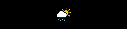 A black circle on top of which is a symbol which depicts a white cloud dispensing blue rain and partially obscuring a yellow sun.
