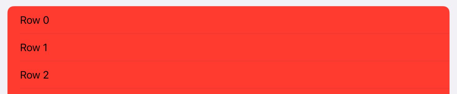 A list of rows with a red background.
