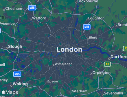 A map with London at the center.
