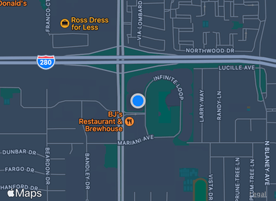 A map with Cupertino at the center.