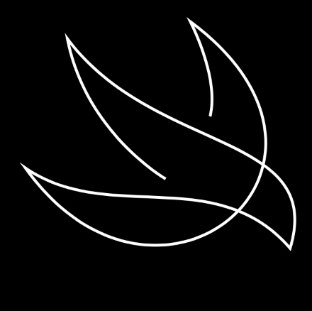 An abstract Swift logo drawn using a single line.