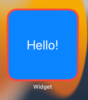 An iOS widget showing the word Hello against a blue background, with a red border.